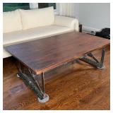 LILLIAN AUGUST SCISSOR COFFEE TABLE | Solid wood reclaimed-style top over an industrial steel frame