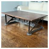 LILLIAN AUGUST SCISSOR COFFEE TABLE | Solid wood reclaimed-style top over an industrial steel frame