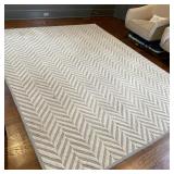 HERRINGBONE AREA RUG | Grey and white chevron pattern area rug by Pottery Barn; 8 x 10 ft.