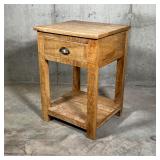 DIMINUTIVE SIDE TABLE | Natural wood finish with unique grain, blocky shape, single drawer with...