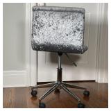 SWIVEL OFFICE CHAIR | Shiny grey crushed velvet upholstery, on five wheels, adjustable height; h. 33