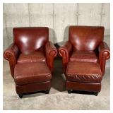 PAIR LARGE LEATHER CHAIRS | Rapallo Leather Company; pair of hardwood frame brown leather chairs...