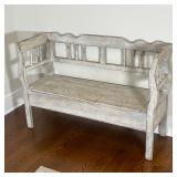 PRIVILEGE STORAGE BENCH | Distressed white washed finish, the seat lifts to reveal a storage space