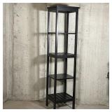 TALL IKEA SHELF | Dark-stained wood open shelving unit with five tiers, great for display/storage