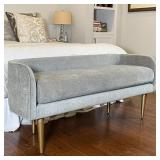 WEST ELM VELVET BENCH | Mid-century modern design bench with grey velvet upholstery