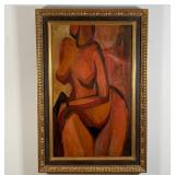 IMPRESSIONIST OIL/ CANVAS | Abstract portrait painting of a nude female figure, signed on verso "RID