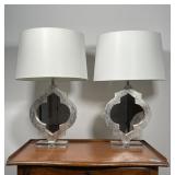 PAIR MIRROR KEYHOLE LAMPS | Keyhole-form mirrored bases with silver painted frames; h. 25 x dia. 16 