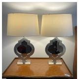 PAIR MIRROR KEYHOLE LAMPS | Keyhole-form mirrored bases with silver painted frames; h. 25 x dia. 16 