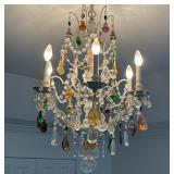 COLORFUL CUT & BLOWN GLASS CHANDELIER | Having mutli-colored faceted, cut, and blown pear-form glass