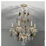 clear glass beads, suspended from a white painted frame; h. 32 x dia. 23 in. (approximately)