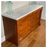 marble top over three drawers solid wood construction with dovetailing; h. 33 x w. 65 x d. 20 in.