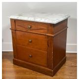 DIRECTOIRE STYLE NIGHTSTAND | Made in Italy for Bloomingdales, white marble top over three drawers s