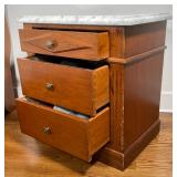 Made in Italy for Bloomingdales, white marble top over three drawers solid wood construction with do