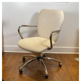 POTTERY BARN OFFICE CHAIR | Having a chrome frame with beige fabric upholstered seat and backrest, w