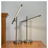 PAIR CONTEMPORARY BAR FORM LAMPS |brushed aluminum, each with a USB port on the base for charging de