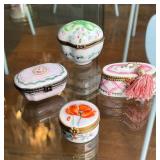 4pc) LIMOGES PILL BOXES | longest 1-1/2 in. - all signed