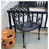 CAST ALUMINUM ARMCHAIR | basket-weave pattern, excellent condition