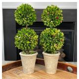 PAIR DECORATIVE TOPIARIES | faux plants in cement planters; h. 20 in.