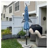 OUTDOOR UMBRELLA | Blue fabric with weighted stand