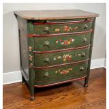 PAINTED FOUR DRAWER CHEST | nice small size, grain painted top, green painted case and drawers with 