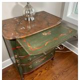 green painted case and drawers with floral decoration; 33 x 30 x 19 in.