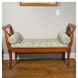 CARVED WINDOW BENCH | outset scroll arms with X form supports 34 x 54 x 17-1/2 in.