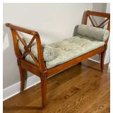 CARVED WINDOW BENCH | outset scroll arms with X form supports 34 x 54 x 17-1/2 in.