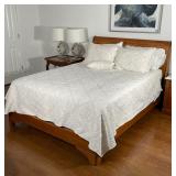QUEEN BED | Made in Canada, French style, light colored wood headboard and conforming frame; 46 x 87