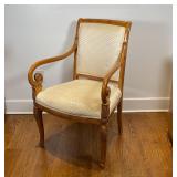 ANTIQUE CARVED ARMCHAIR | light carved elmwood with scroll armrests; 30 x 23 x 23 in. (one armrest w
