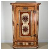 ANTIQUE STYLE PAINTED KAS | 20th century armoire, carved and colorfully painted with "1880" and flow