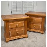 PAIR BROYHILL NIGHTSTANDS | Each with two drawers with wooden pulls; h. 25 x 26 x 17 in.