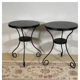 PAIR BLACK METAL CAFE TABLES | missing a few screws bull all necessary pieces are there! h. 25 x dia