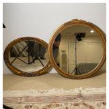 (2pc) ANTIQUE STYLE MIRRORS  | one oval the other round, largest 27 in.