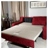 RED SUEDE DAY AND NIGHT SOFA | By Au; h. 35 x 76 x 42 in.