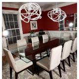 CONTEMPORARY DINING SUITE | Dining table and chairs set including a table with a half inch tempered 