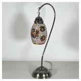 TABLE LAMP W MOSAIC GLASS SHADE | Hanging glass shade with colorful geometric mosaic design; h. 22