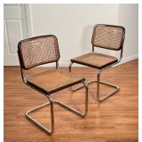 PAIR BRAUER STYLE CHAIRS | Two chairs in the style of Marcel Brauer cantilever chairs, caned seats, 