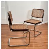 Marcel Brauer cantilever chairs, caned seats, chrome frame; caning with minor damage; 33 x 18-1/2 x 