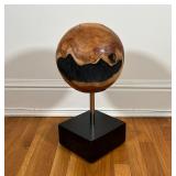 TURNED BURL WOOD SPHERE | h. 20 x dia. 9 in. VERY HEAVY!