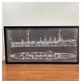 NAVY CRUISER BLUEPRINT | Giclee print in a shadowbox frame, sold by Ethan Allen; 26 x 50 in.