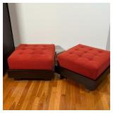 PAIR FERRINI STOOL/OTTOMAN | Red velvet tufted seat on a black frame; 14 x 24 x 24 in.