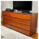 DOUBLE DRESSER | 8 drawers with a dark glass top; 29 x 59 x 17-3/4 in.