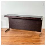 CONSOLE DESK | Black frosted glass top brushed steel frame; 29 x 60 x 16 in. MUST BRING APPROPRIATEL