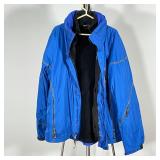 MARMOT MENS WINTER COAT | Blue with tucked away hood; Size L