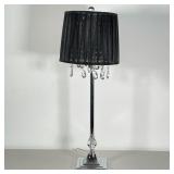 TABLE LAMP | With crystal drops and black shade; h. 29 x dia. 10 in.
