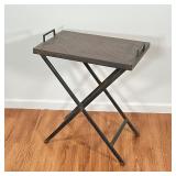 METAL TRAY TABLE | Removable metal tray over x-stand; h. 29-1/2 x 24-1/2 x 15 in.