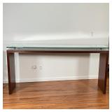 FLOATING GLASS CONSOLE TABLE | 38 x 79 x 21 in. VERY LARGE WITH HEAVY GLASS TOP MUST BRING APPROPRIA