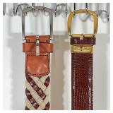 (2pc) EMIDIO TUCCI BELTS | One braided fabric and leather, other alligatored leather; Approx 40 in.