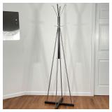 BRUSHED STEEL AND WOOD COAT RACK | h. 76 x 24 x 24 in.