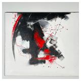 MOJO HON | Red and black abstraction on a white ground, signed lower right and dated 20; 24 x 27 in.